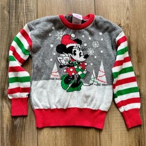 Disney Junior Minnie Mouse Gray & Red Holiday Sweater | VGUC |2T | Cotton Blend